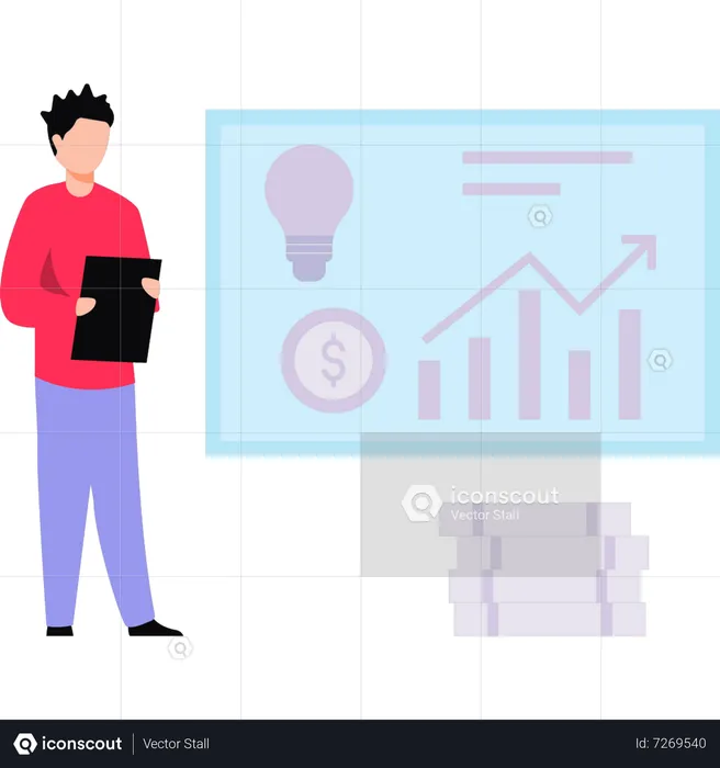 Junge betrachtet Idee eines Dollardiagramms  Illustration