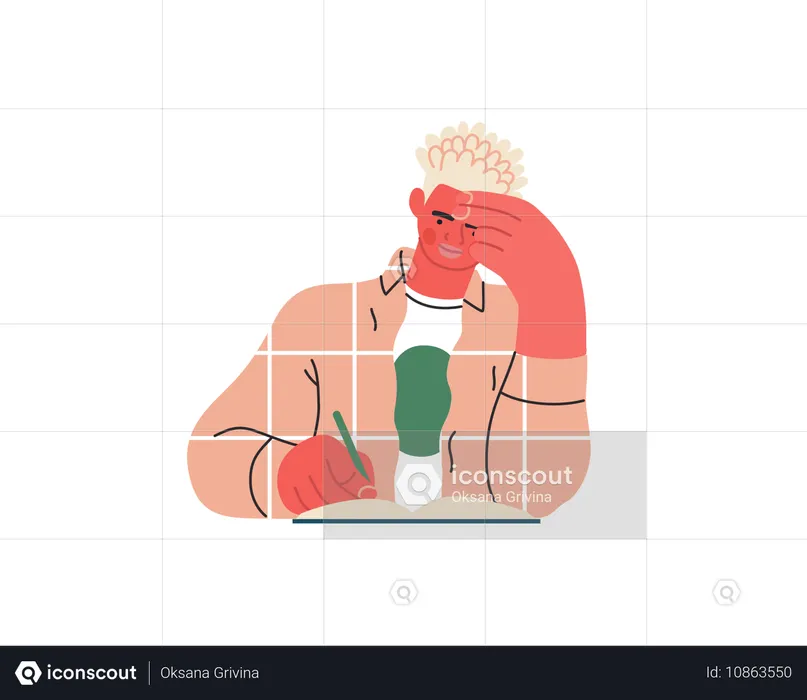 Junge schreibt in Buch  Illustration