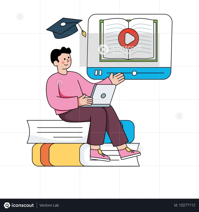 Junge Schüler lernen von Online-Video-Tutorial  Illustration