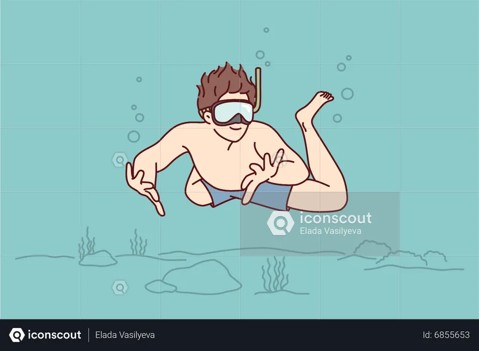 Junge schwimmt unter Wasser  Illustration