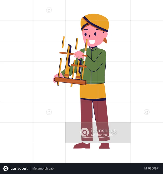 Junge spielt Angklung Musikinstrument  Illustration