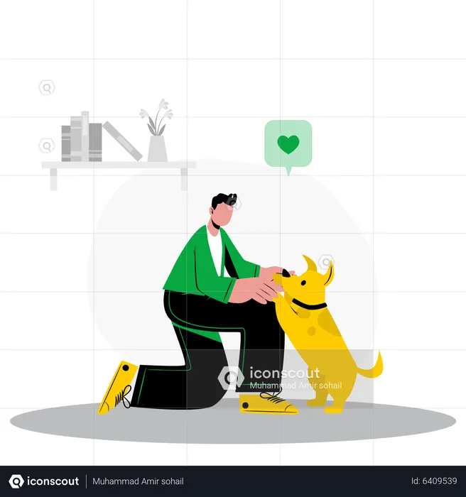 Junge spielt mit Hund  Illustration