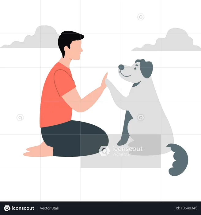 Junge spielt mit Hund im Garten  Illustration