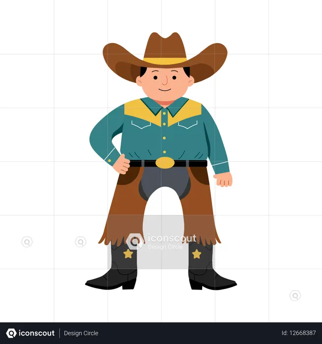 Junge steht in Cowboy-Festival-Kleidung  Illustration