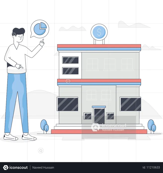 Junge steht in der Nähe der Bank  Illustration