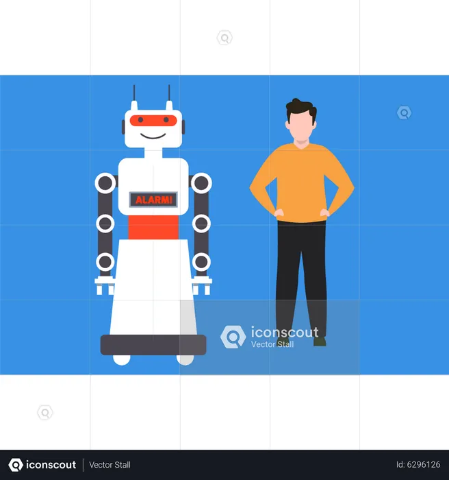 Junge steht neben dem Roboter  Illustration