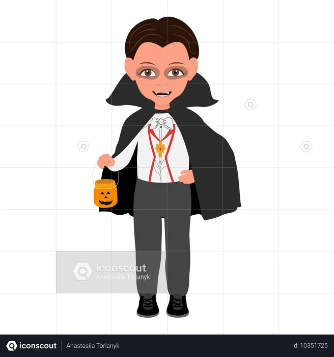 Junge trägt ein Dracula-Halloweenkostüm  Illustration