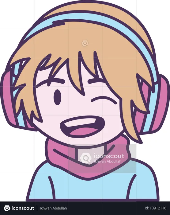 Junge trägt Headset mit glücklichem Lächeln  Illustration