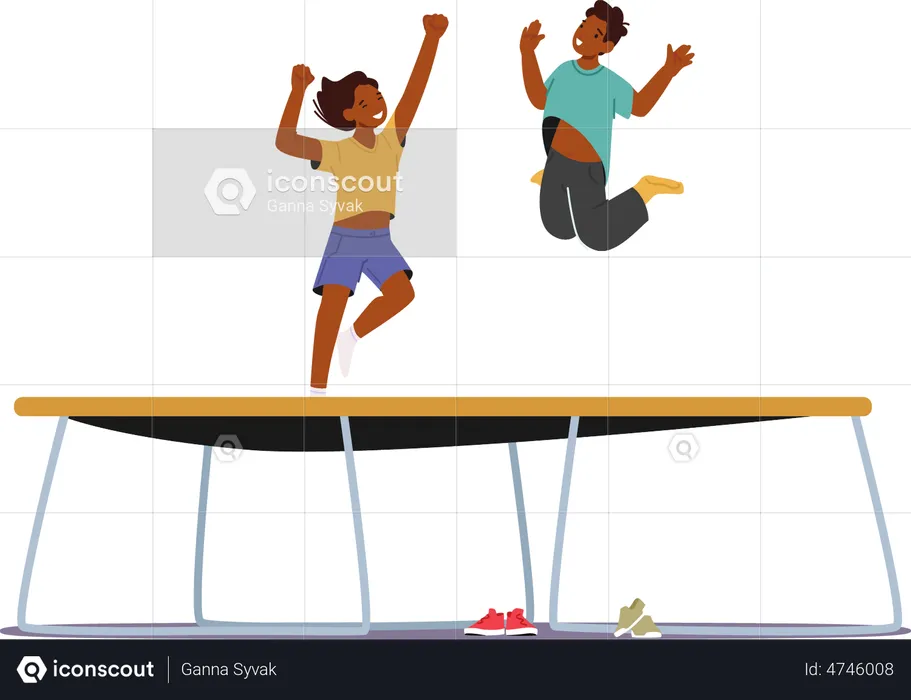 Jungen und Mädchen springen auf Trampolin  Illustration