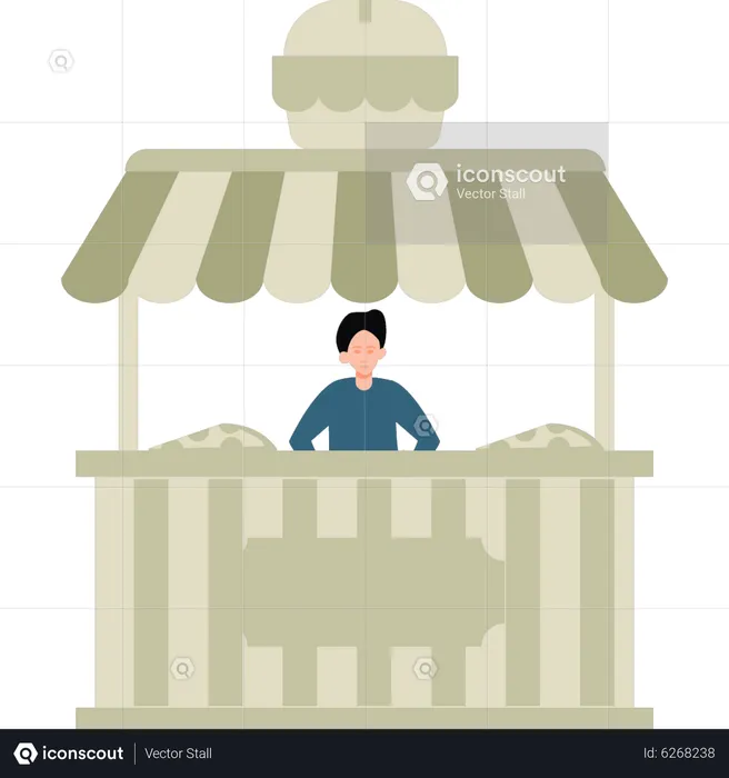 Junge verkauft Burger am Stand  Illustration