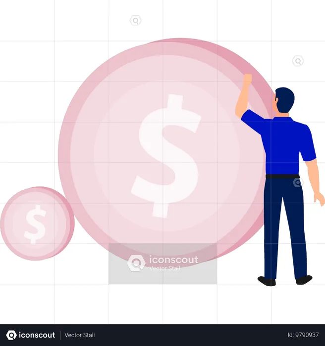 Junge zählt Dollarmünzen  Illustration