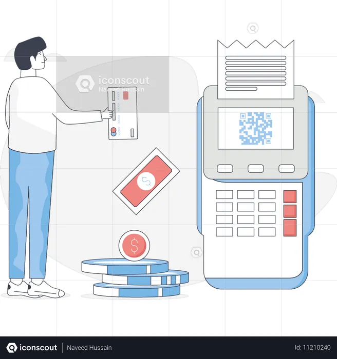 Junge bezahlt mit EDC-Automat  Illustration