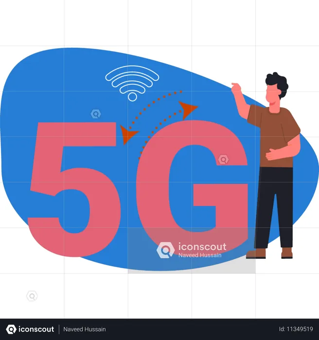 Junge zeigt 5G Netzwerktechnologie  Illustration