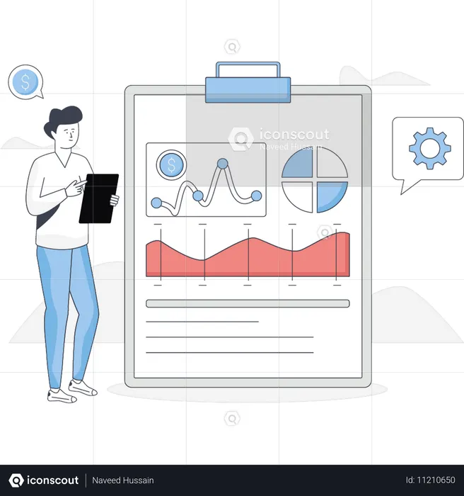 Junge zeigt Finanzmanagement  Illustration