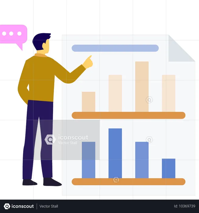 Junge zeigt auf Geschäftsdiagramm  Illustration