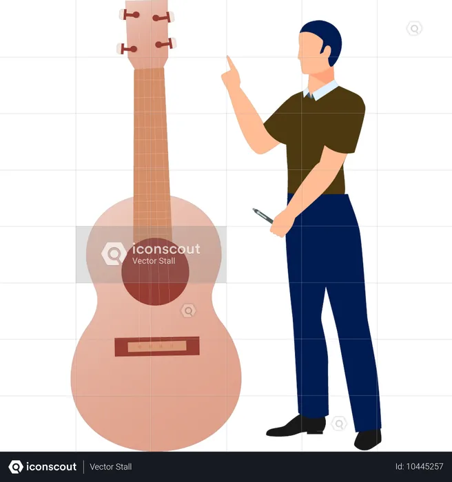 Junge zeigt auf Gitarrenmusik  Illustration