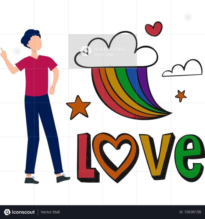 Junge zeigt Wolke Regenbogen  Illustration