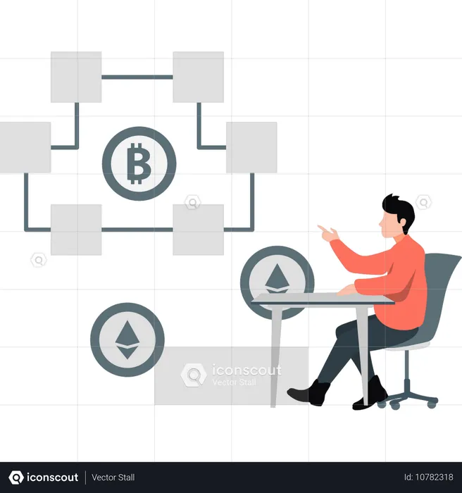 Junge zeigt Blockchain-Technologie  Illustration