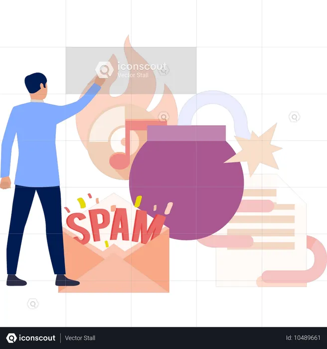 Junge zeigt Business-Spam  Illustration