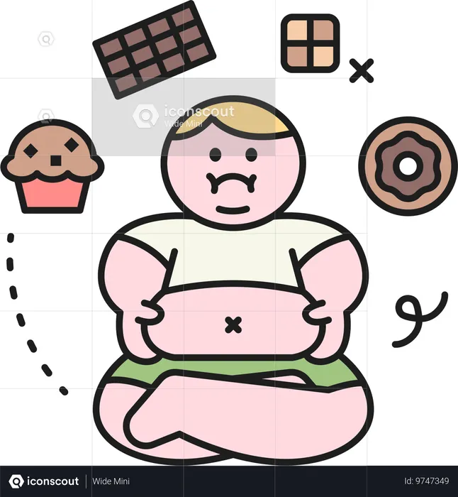 Junge zeigt fetten Bauch  Illustration