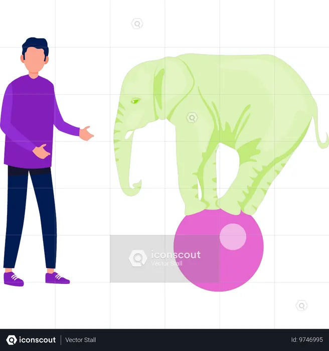 Junge zeigt Elefantenlaufen auf Fußball  Illustration