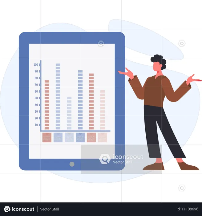 Junge zeigt Geschäft analysieren Diagramm  Illustration