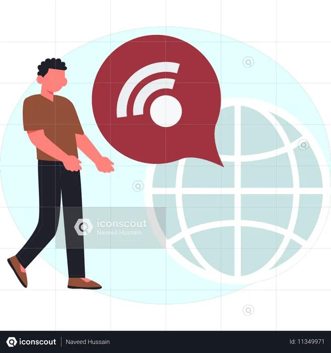 Junge zeigt globales WLAN  Illustration