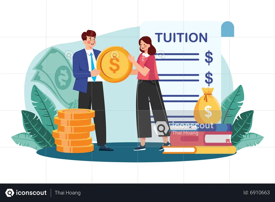 Junge College-Studentin bewirbt sich um Stipendien zur Finanzierung der Studiengebühren  Illustration