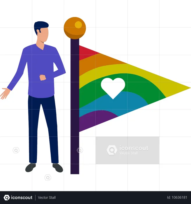 Junger Mann erklärt LGBT-Liebesflagge  Illustration