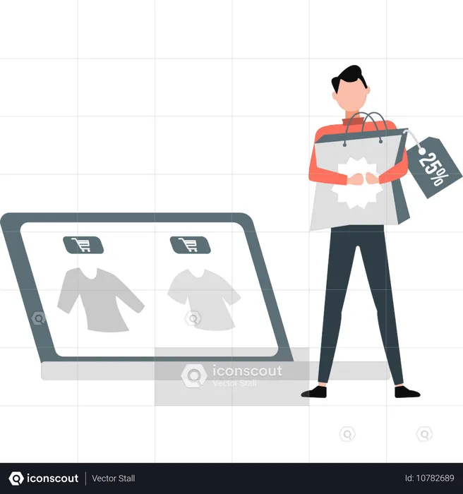 Junger Mann erklärt Online-Shopping  Illustration