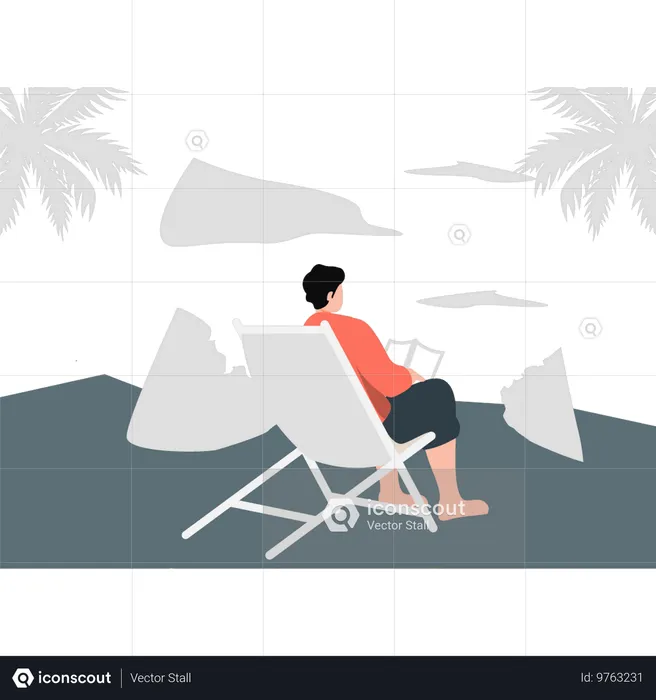 Junger Mann genießt Strand im Sommer  Illustration