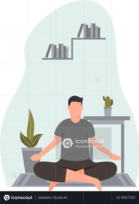 Junger Mann macht Meditation im Zimmer  Illustration