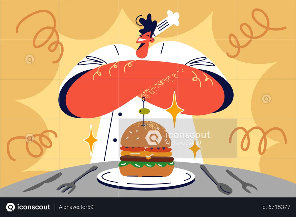 Junger Mann mit Burger  Illustration