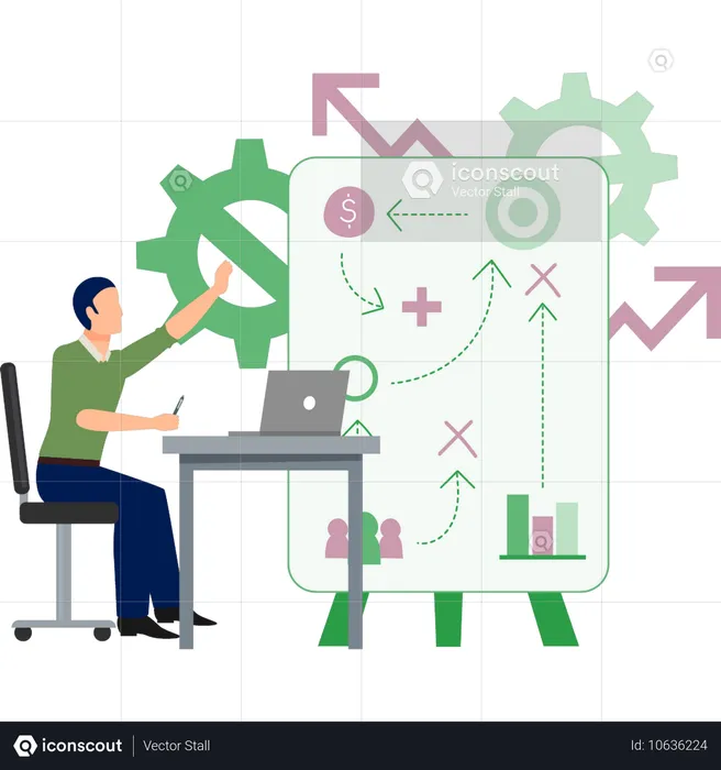 Junger Mann überprüft Überweisungsdaten  Illustration