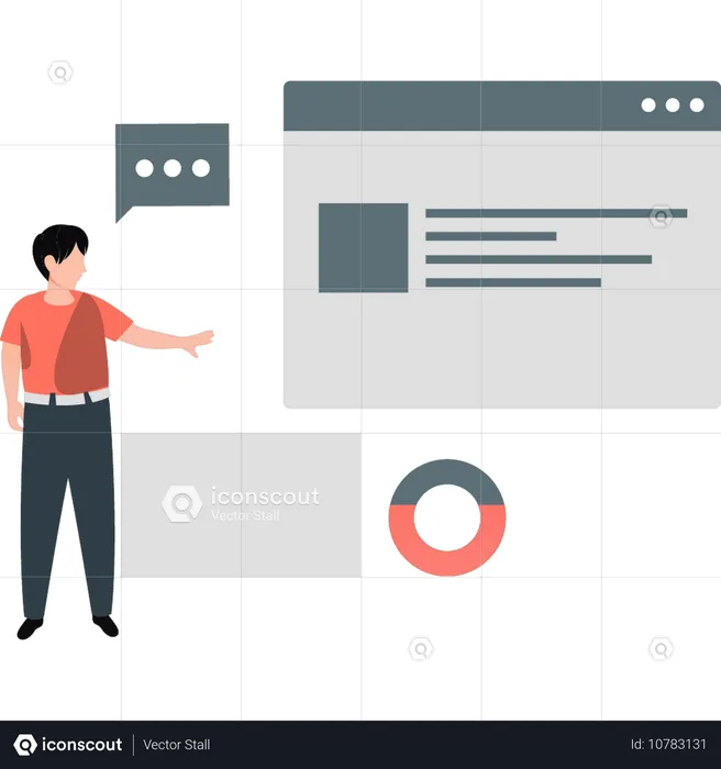 Junger Mann spricht über Kreisdiagramm  Illustration