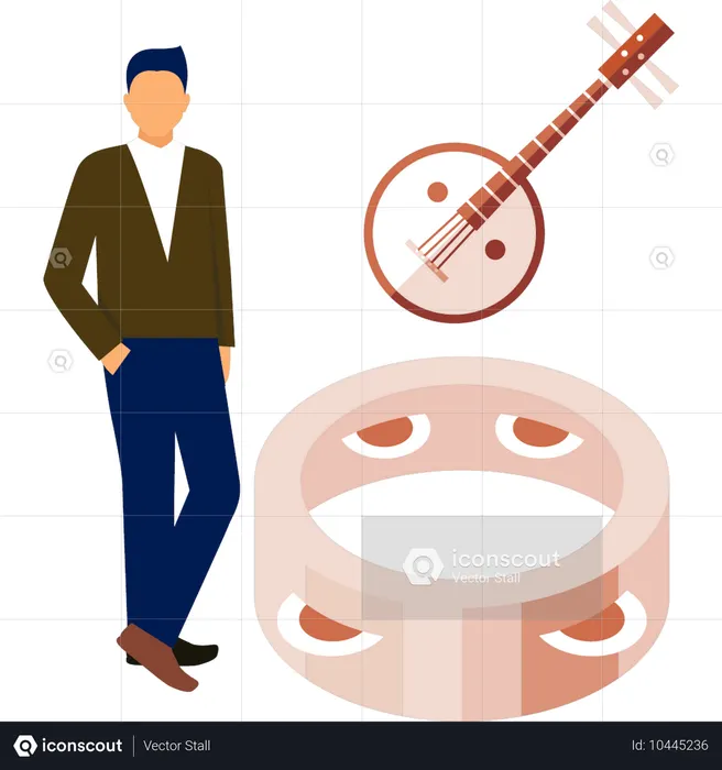 Junger Mann zeigt Banjo-Musik  Illustration