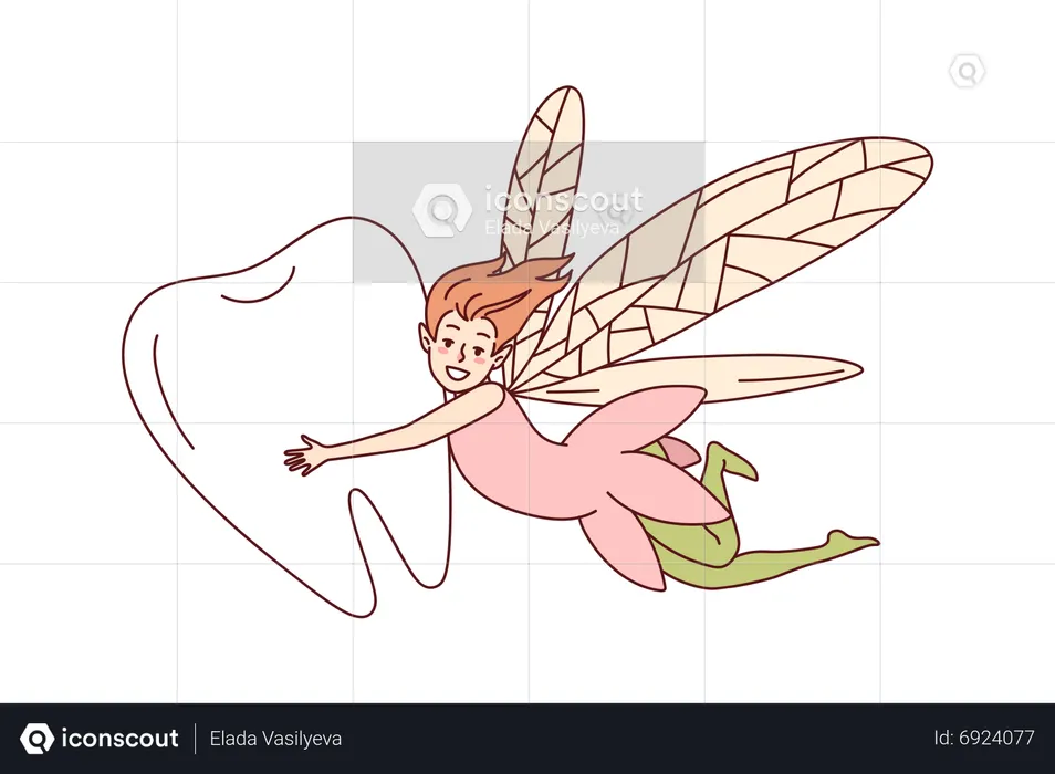 Junges Mädchen fliegt mit Zähnen  Illustration