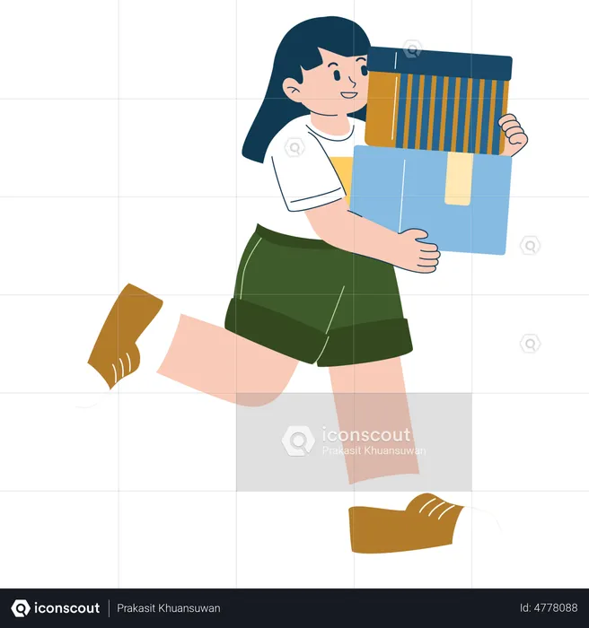Junges Mädchen mit Einkaufsbox  Illustration