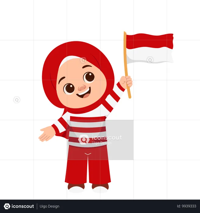 Junges Mädchen mit indonesischer Flagge  Illustration