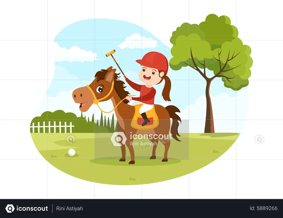 Junges Mädchen auf Polopferd  Illustration