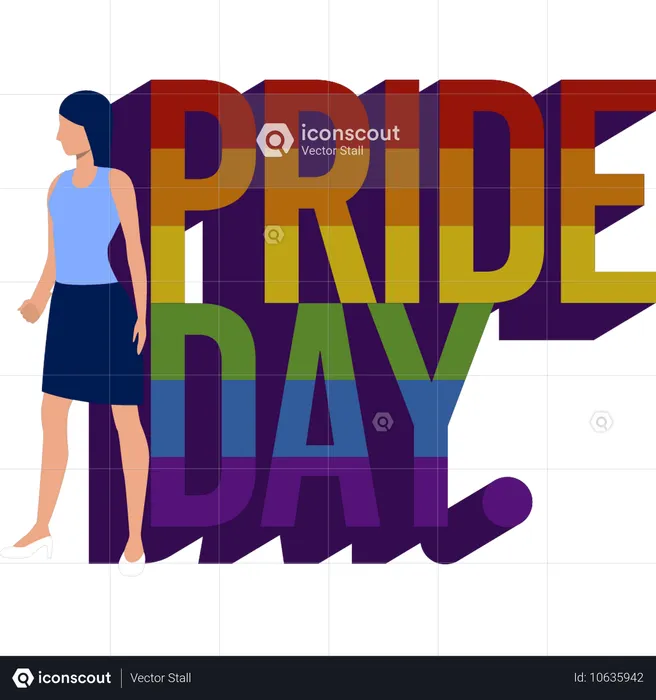 Junges Mädchen steht vor dem Pride Day-Logo  Illustration