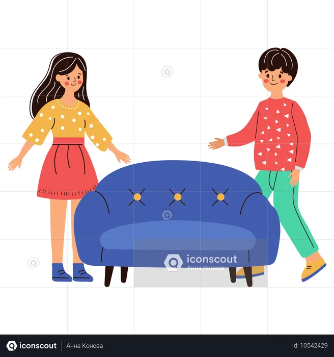 Junges Paar kauft Sofa für zu Hause  Illustration