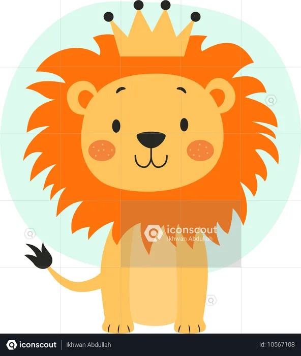 Jungle King wearing king crown with happy mood  Illustration