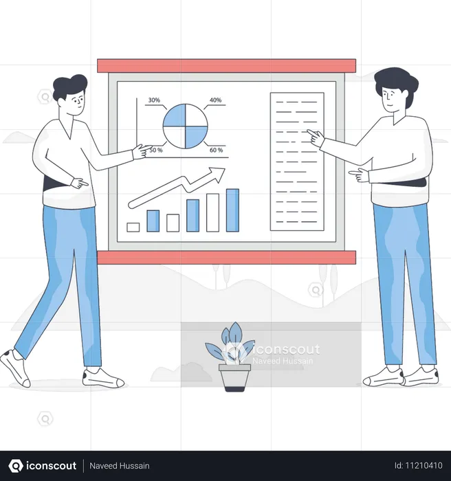 Jungs diskutieren über steigende Geschäftskurve  Illustration