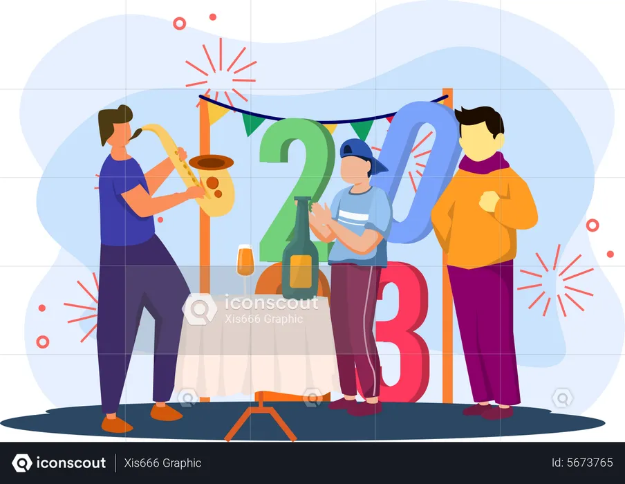 Jungs feiern Silvesterparty  Illustration