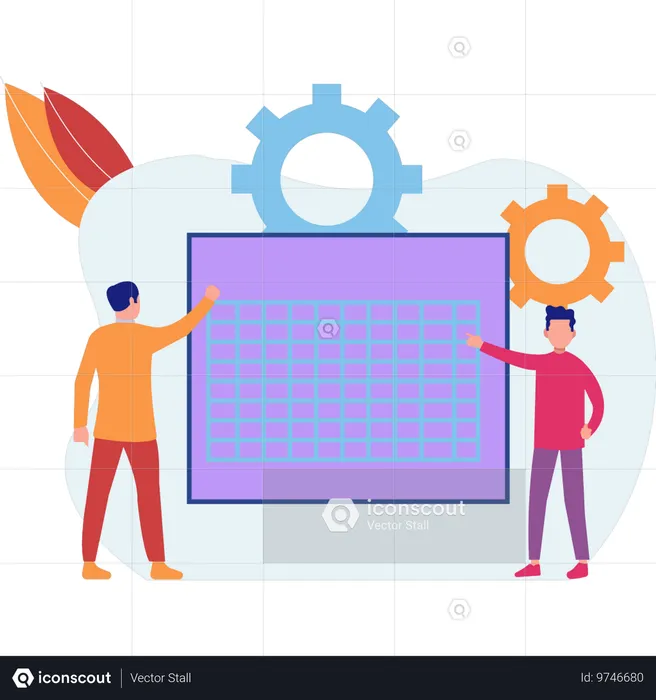 Jungs präsentieren Diagramm an Tafel  Illustration