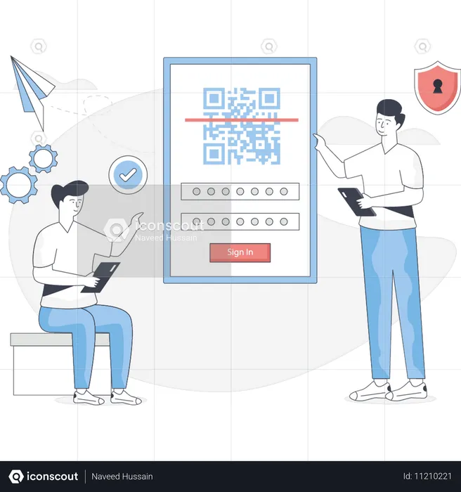 Jungs reden über QR-Code  Illustration