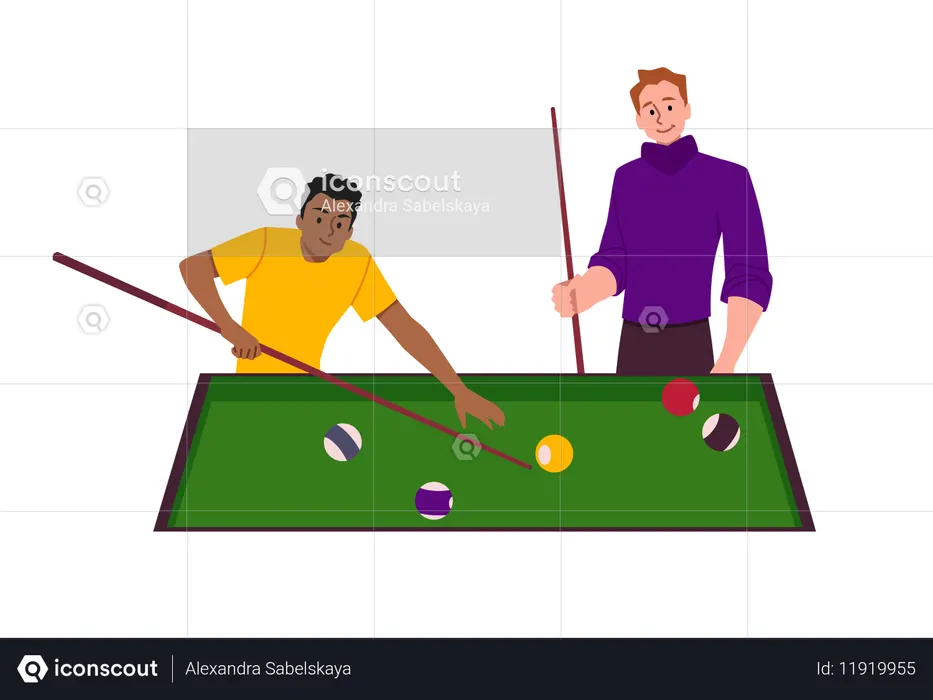 Jungs spielen Billard mit Queue  Illustration
