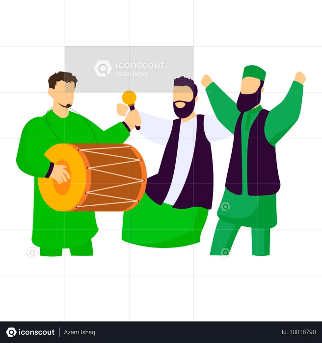 Jungen tanzen auf Dhol-Tänzen und feiern Azaadi  Illustration