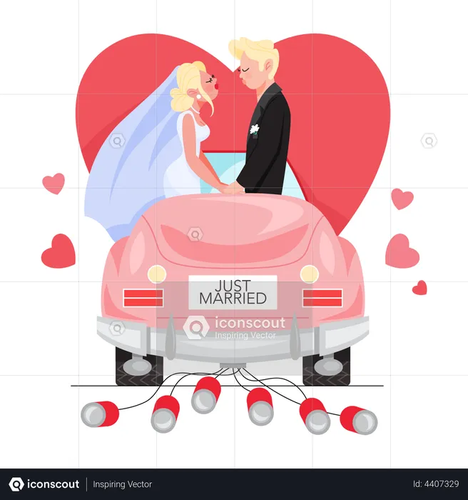 Just married couple on car  Illustration